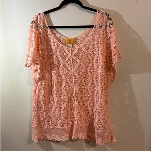 Ruby Rd. women’s XL Peach Crochet Lace Short Sleeve Top pullover cotton